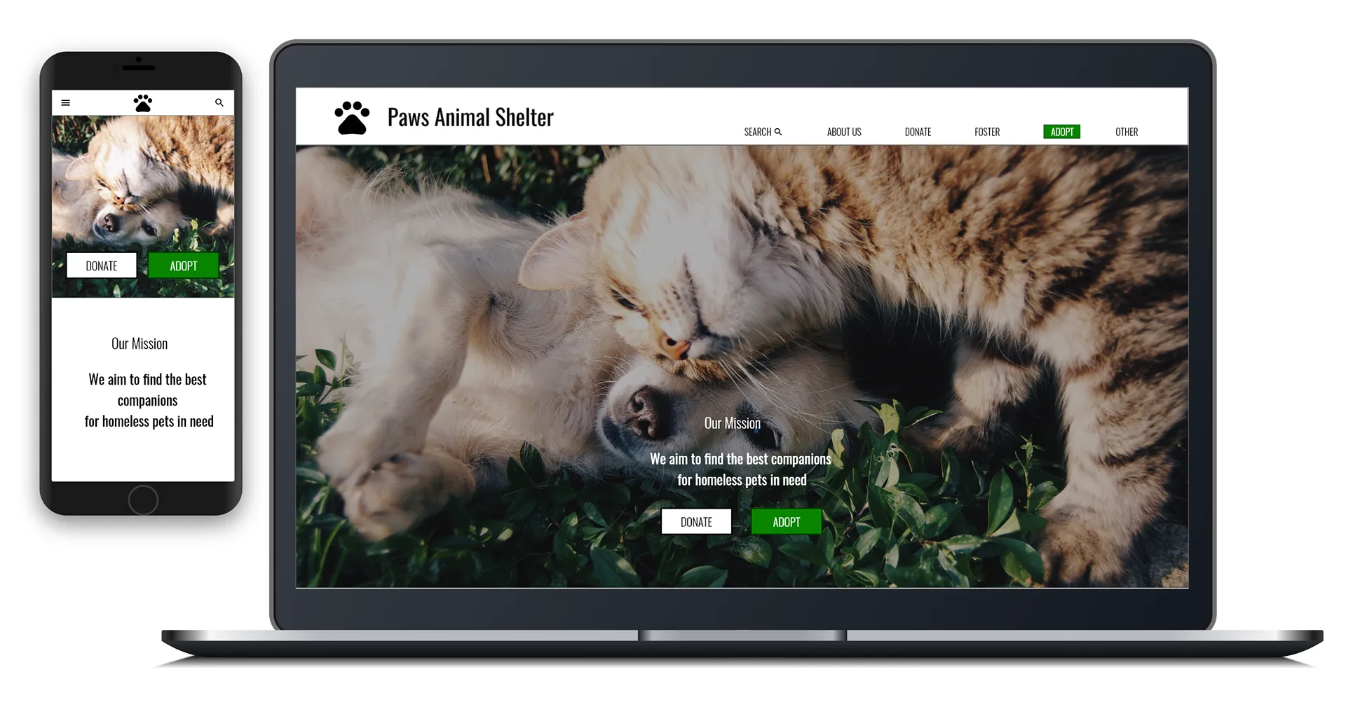 Animal Shelter responsive website — project overview