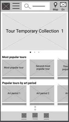 Digital wireframe of the tour listing screen