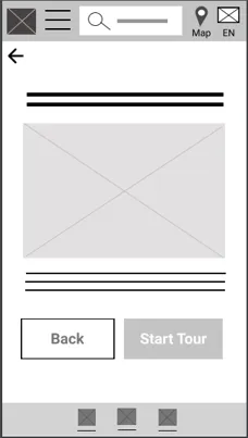 Digital wireframe of the tour detail screen with a Start Tour button