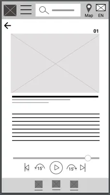 Digital wireframe of the audio player with track controls